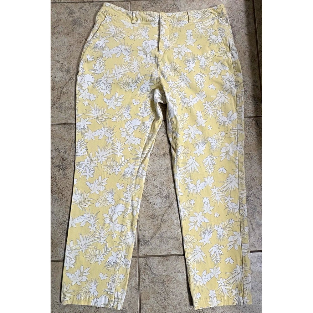Chadwicks of Boston Yellow White Floral Flat Front Women's Pants Regular